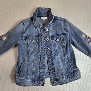 Style & Co Vintage Women's Denim Long Sleeve Jacket Size PP  Embroidery Flowers